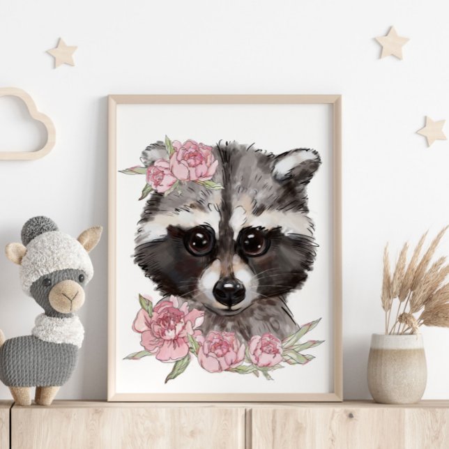 Baby Raccoon Rose Djur Poster | Väggutskrift (Skapare uppladdad)