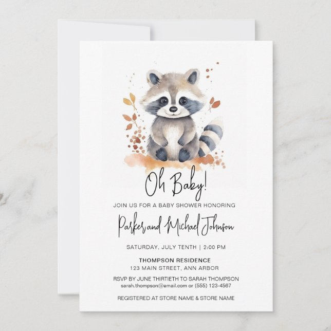 Baby Raccoon Woodland Animal Baby Shower Inbjudningar (Framsida)