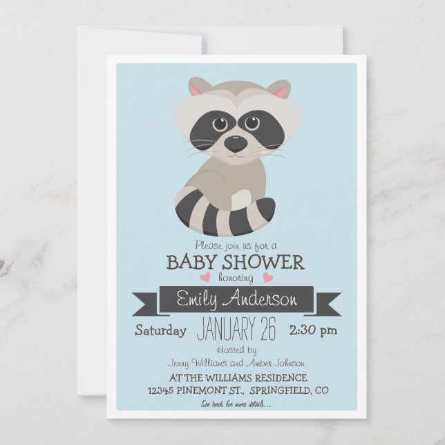 Baby Raccoon, Woodland Baby Shower eller Sprinkle Inbjudningar (Framsida)