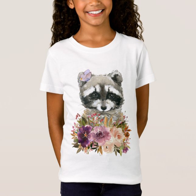Baby Racoon Butterfly Blommigt Bumblebee Mauve Ro T Shirt (Framsida)