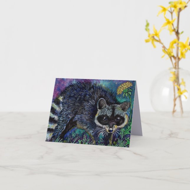 Baby Racoon-vattenfärgkort Kort (Gul blomma)
