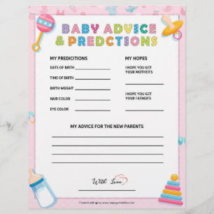 Baby Råd och förutsägelser [Baby Basics Rosa] Brevhuvud