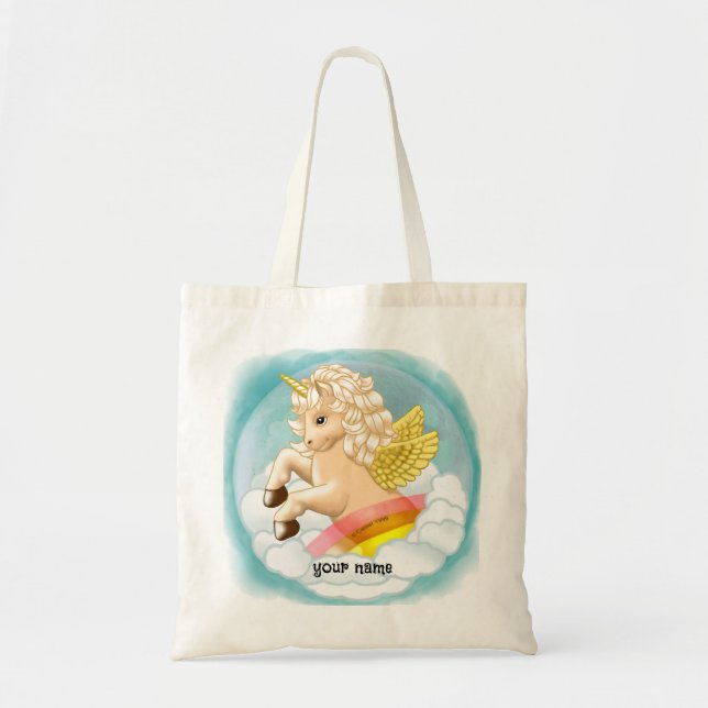 Baby Rainbow Unicorn Tote Bag Tygkasse (Framsidan)