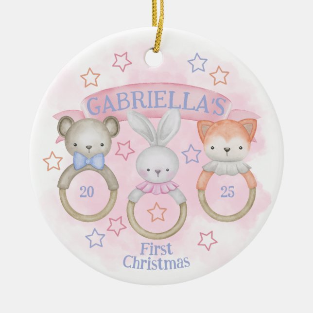 Baby Rattle Baby efter första jul Julgransprydnad Keramik (Framsidan)