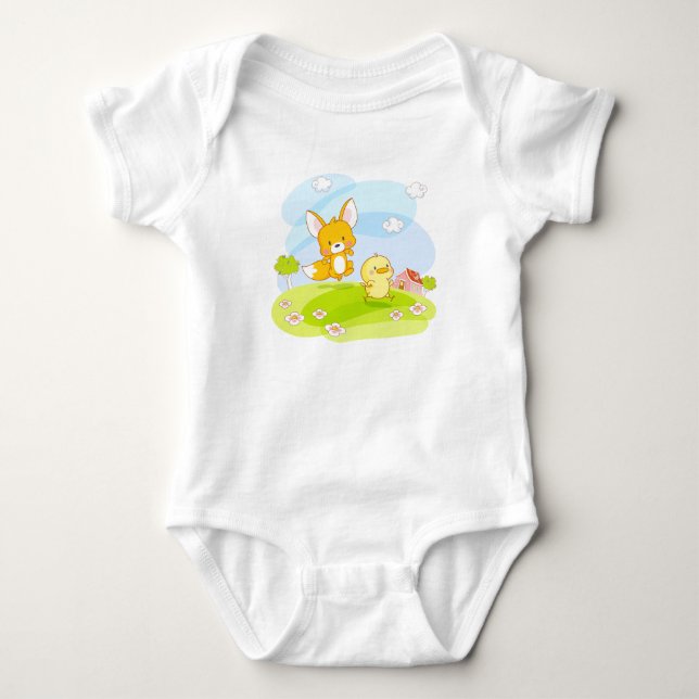 Baby Räv och Kyckling T-shirt (Framsida)
