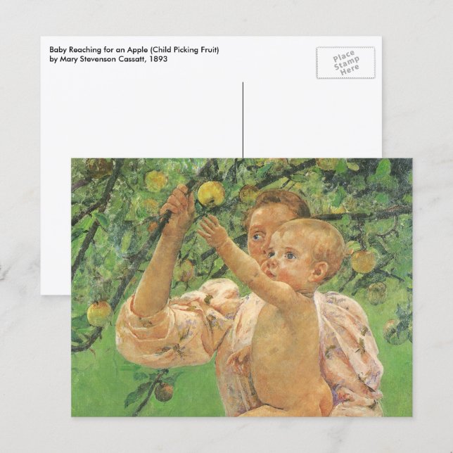 Baby Reaching for an Apple av Mary Cassatt Vykort (Fram/baksida)