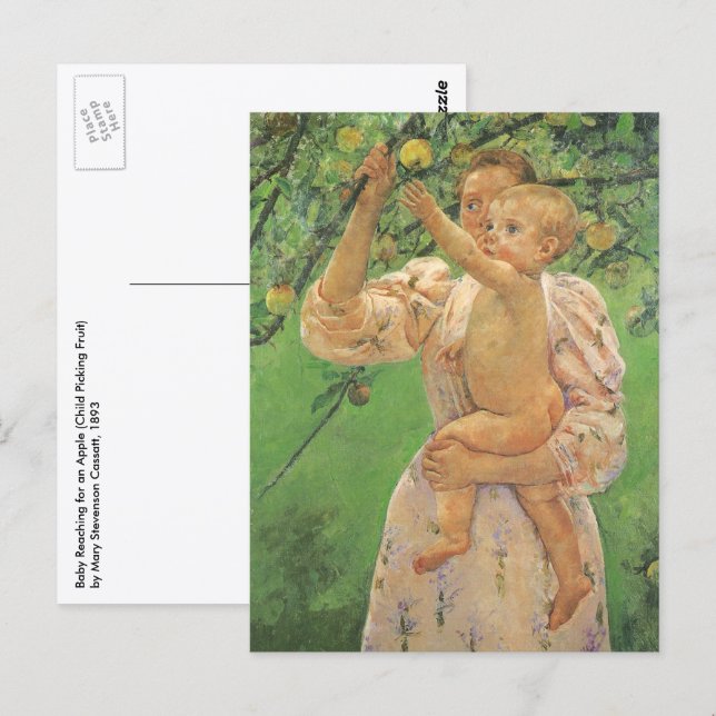 Baby Reaching for an Apple av Mary Cassatt Vykort (Fram/baksida)