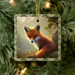 Baby Red Fox Wildlife Porträtt Personlig Julgransprydnad Keramik