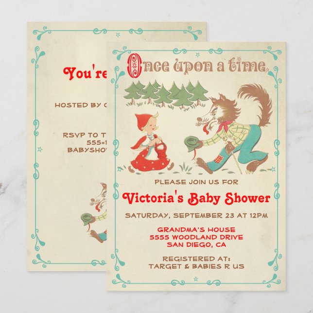 Baby Red Riding Huva Baby Shower-inbjudningar Inbjudningar (Fram/baksida)