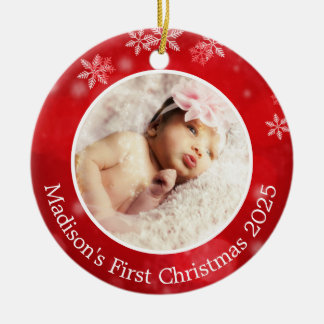 Baby Red Snowflake Personlig Första jul Julgransprydnad Keramik