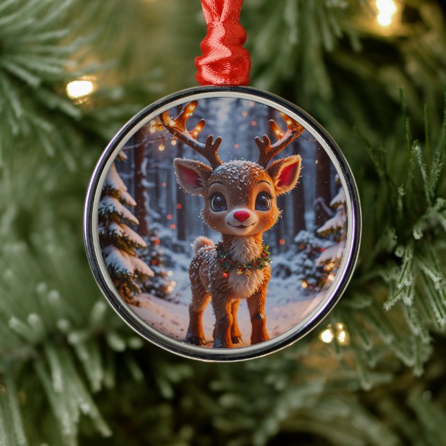Baby renar i Snowy Forest Julgransprydnad Metall (Träd)