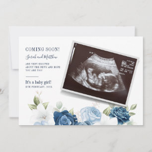 Baby Reveal Dammt Blå Blommig Graviditet Meddelande