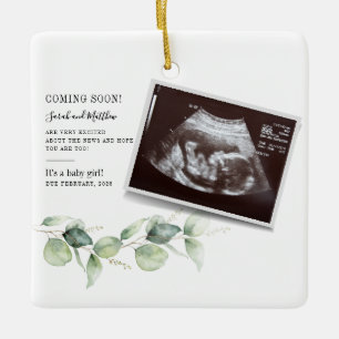 Baby Reveal Eucalyptus Botaniska Graviden Announc Julgransprydnad Keramik