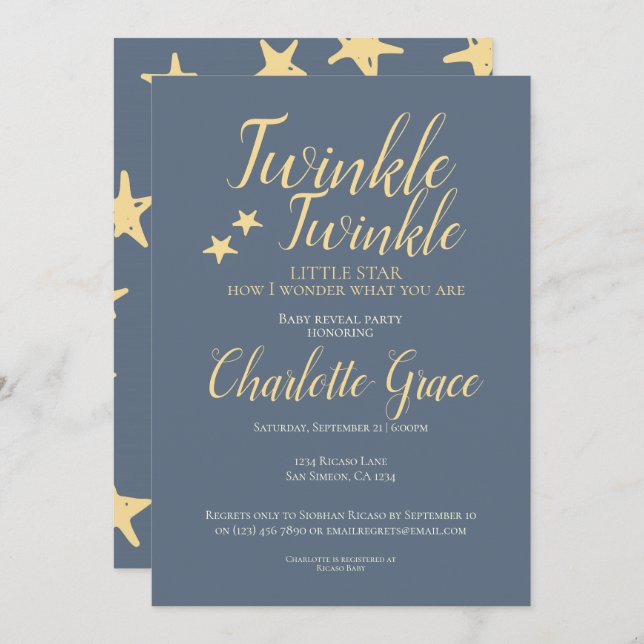 Baby Reveal Party Twinkle Twinkle Little Star Inbjudningar (Fram/baksida)