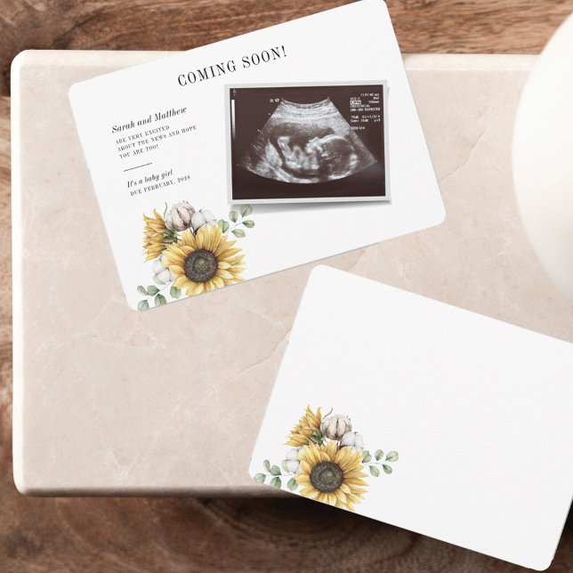 Baby Reveal Solros Blommigt Eucalyptus Sonogram (Sunflower Sonogram Pregnancy Announcement Card)