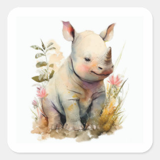 Baby Rhino-dekal Fyrkantigt Klistermärke