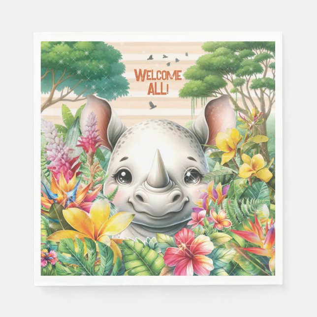 Baby Rhino Party Napkin Pappersservett (Framsidan)