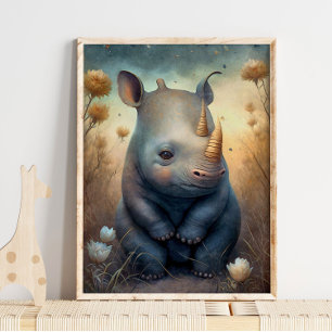 Baby Rhinoceros African   Utskrift av noshörningsv Poster
