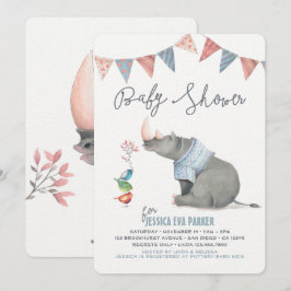 Baby Rhinoceros & Birdies Painting Baby Shower Inbjudningar