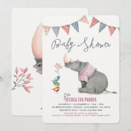 Baby Rhinoceros & Birdies Painting Baby Shower Inbjudningar