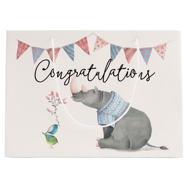 Baby Rhinoceros & Birdies Painting Boy Baby (Framsidan)