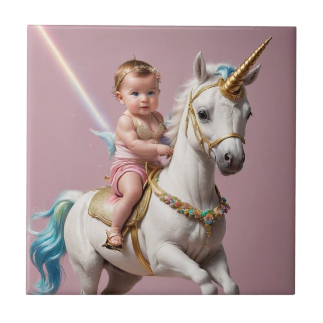 Baby Riding A Unicorn Kakelplatta (Framsidan)