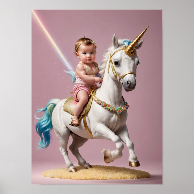 Baby Riding A Unicorn Poster (Framsidan)