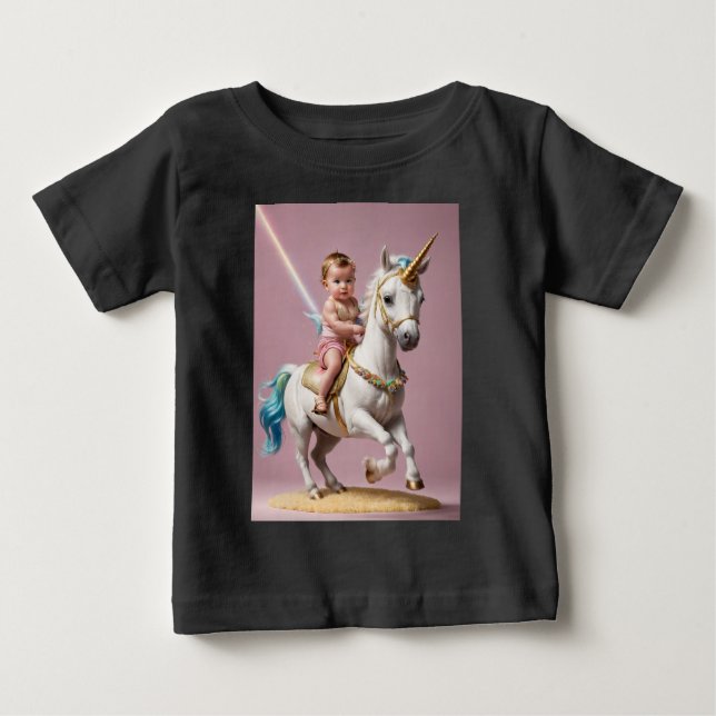 Baby Riding A Unicorn T Shirt (Framsida)