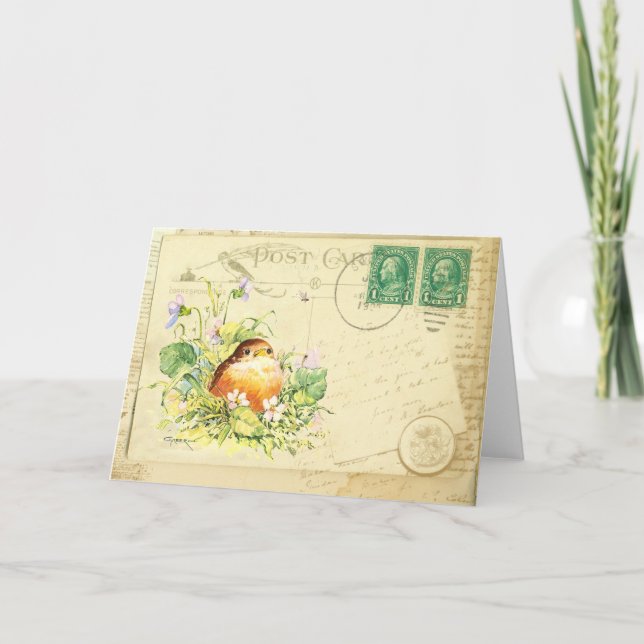 Baby Robin med Violets Card Kort (Framsida)