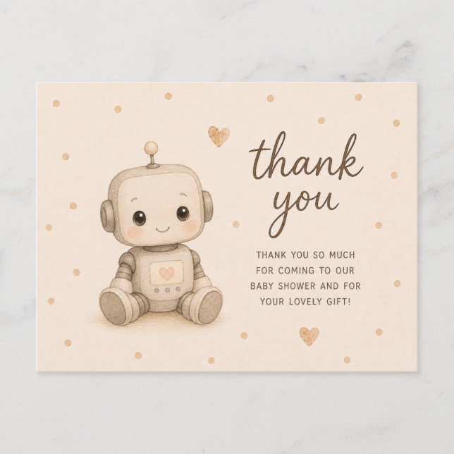 Baby Robot Baby Shower Tacksamhetskort Vykort (Framsida)