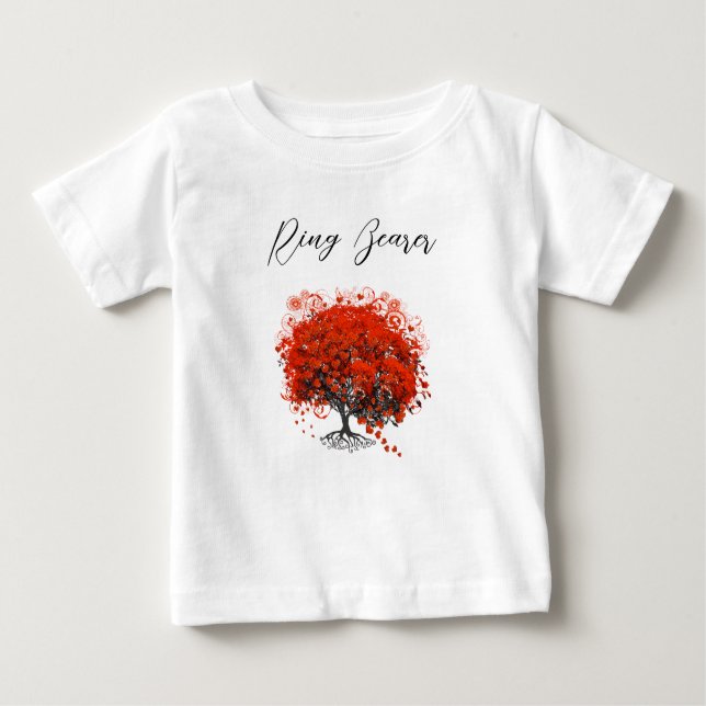 Baby röd träd bröllop t-shirts romper (Framsida)