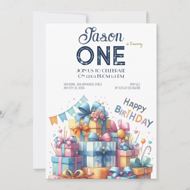 Baby Roligt Första födelsedag Inbjudningar (Framsida)