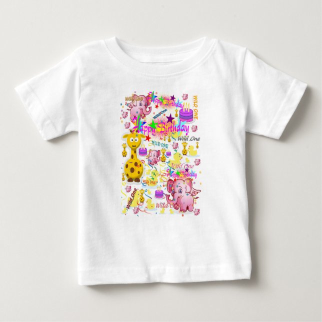 Baby Romper Vild 1 första födelsedag T Shirt (Framsida)