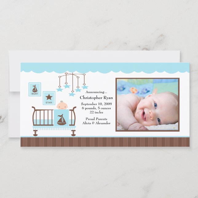 Baby Room Boy PHOTO Birth Notice Meddelande (Framsida)