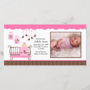 Baby Room Girl PHOTO Birth Notice Meddelande