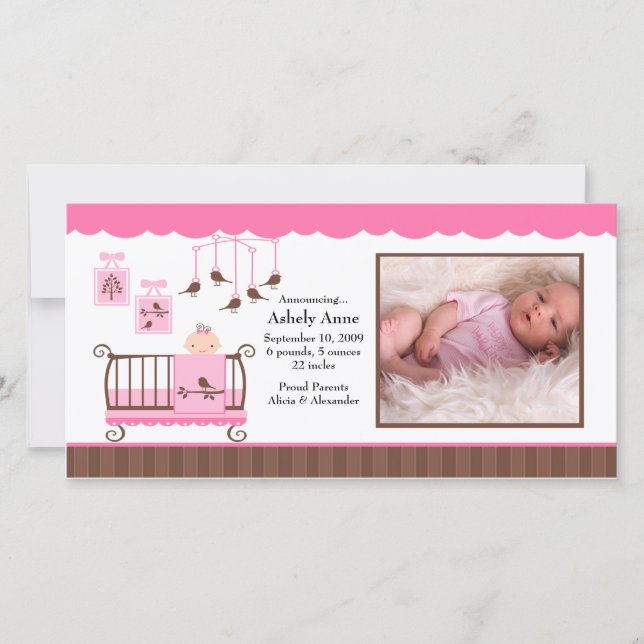 Baby Room Girl PHOTO Birth Notice Meddelande (Framsida)