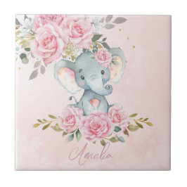 Baby rosa blommig söt elefant barnkammare sovrum kakelplatta