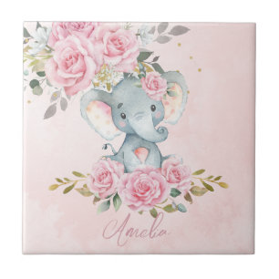 Baby rosa blommig söt elefant barnkammare sovrum kakelplatta