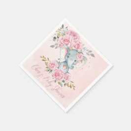 Baby Rosa Blommig Söt Elefant Tjej Baby Shower Pappersservett
