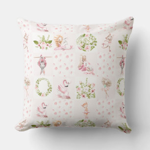 Baby Rosa Blommiga Djur Quilt Sovrumsmönster Kudde