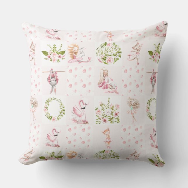 Baby Rosa Blommiga Djur Quilt Sovrumsmönster Kudde (Framsida)
