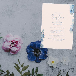 Baby & Rosa Blommigt Baby Shower Inbjudningar