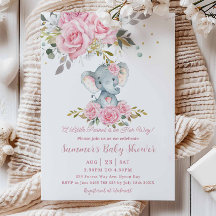 Baby Rosa Blommigt Cute Elephant Girl Baby Shower
