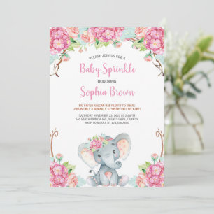 Baby Rosa Blommigt Cute Elephant Girl Baby Shower Inbjudningar