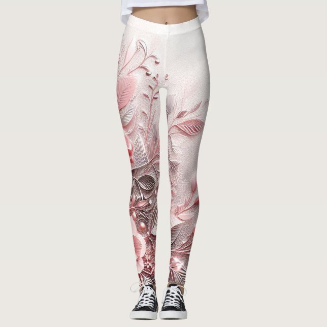 baby rosa blommönster Relief konst Leggings (Framsida)