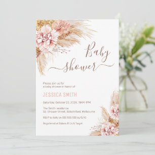 Baby Rosa Boho Blommigt Pampas Grass Baby Shower Inbjudningar