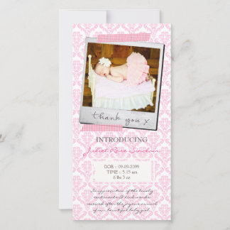 Baby Rosa Damask Gingham Tack Kort