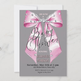 Baby Rosa Diamond Coquette Bow Baby Shower Girl Inbjudningar
