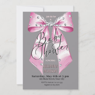 Baby Rosa Diamond Coquette Bow Baby Shower Girl Inbjudningar
