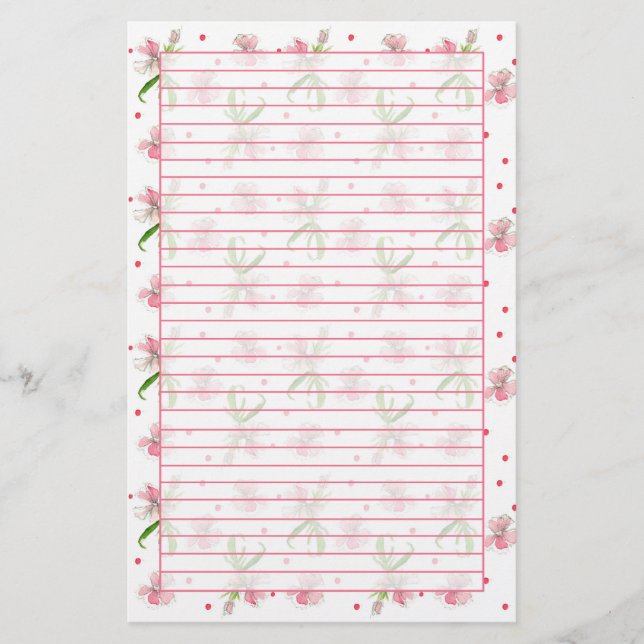 Baby Rosa Dianthus Watercolor Flowers Lining Brevpapper (Framsida)